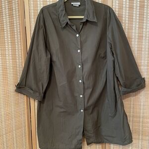 WORTHINGTON STRETCH Womens 2X DRAB OLIVE‎ BUTTON Up BLOUSE Boho
